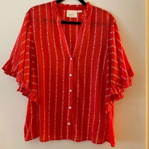 Anthropologie Maeve Flutter Sleeve Blouse